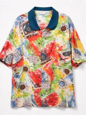 Genelli Retro 90’s 100% Silk Colorful Vacation Button Down Shirt Mens Size 4X